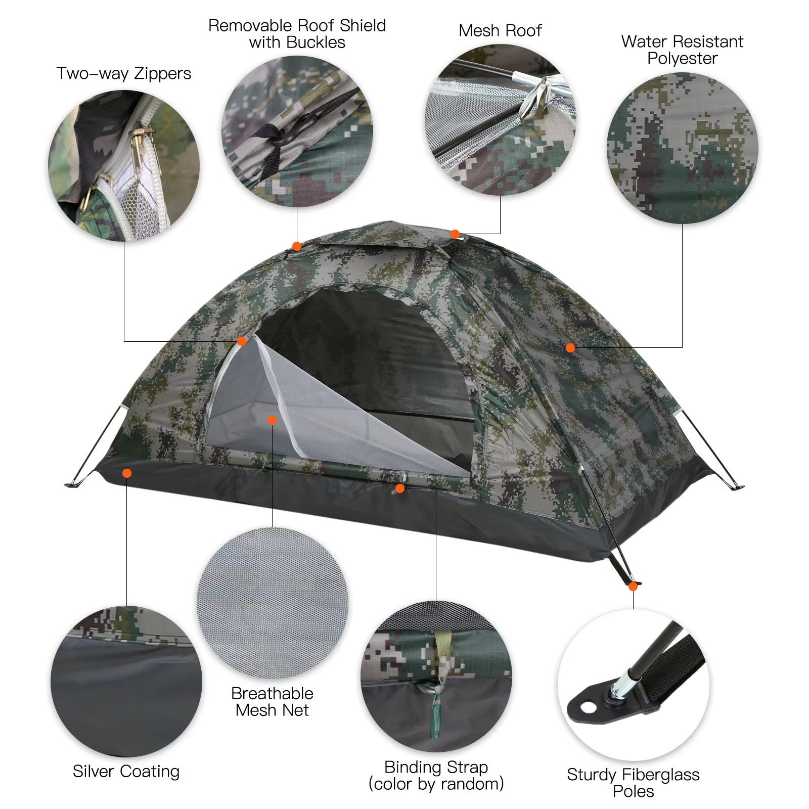1/2 Person Ultralight Camping Tent Single Layer Portable Hiking Tent Anti-Uv Coating UPF 30+ for Outdoor Beach Fishing